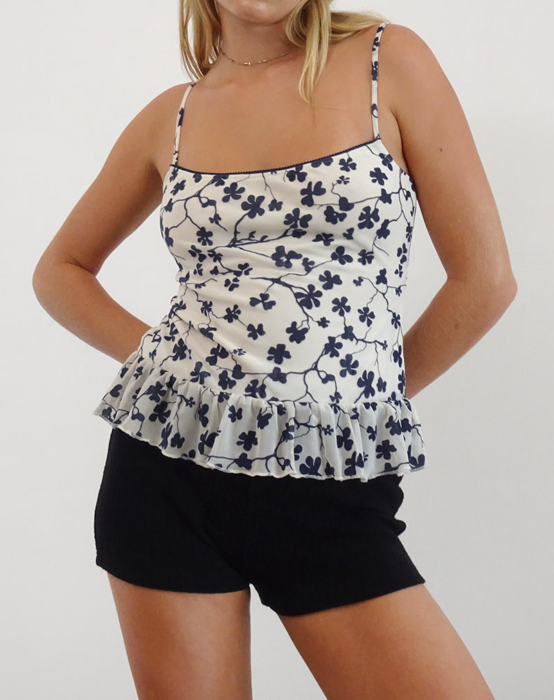 Top Tarkam in Grunge Floral Flock Crema