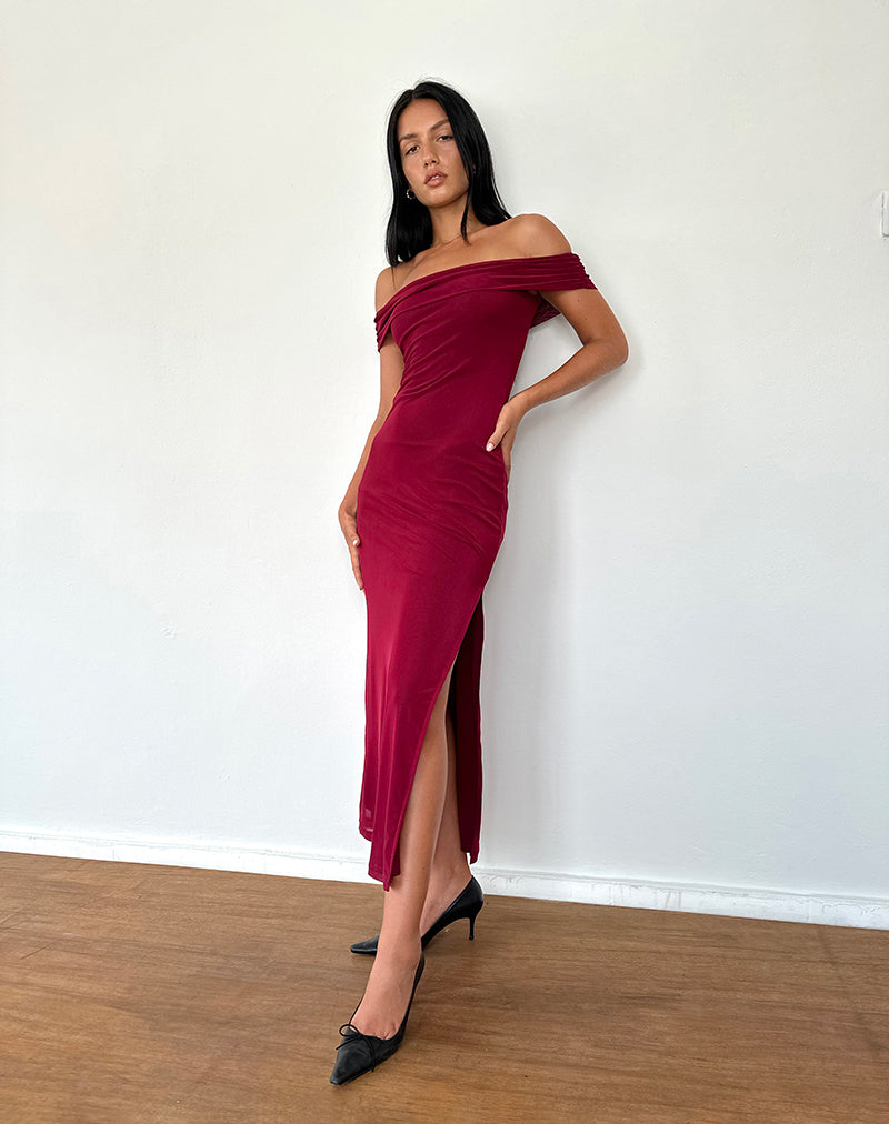 Immagine di Tarna Bardot Maxi Dress in rete Borgogna