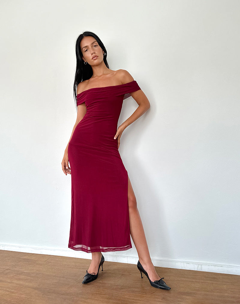 Immagine di Tarna Bardot Maxi Dress in rete Borgogna