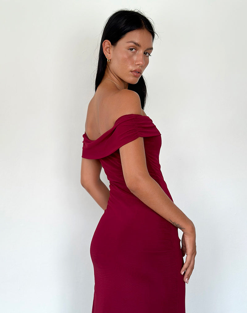 Immagine di Tarna Bardot Maxi Dress in rete Borgogna