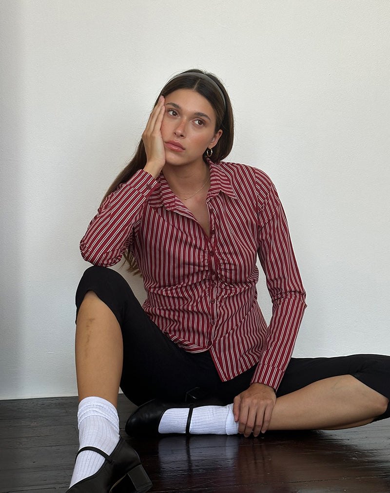Camicia aderente Tarsi a righe marroni
