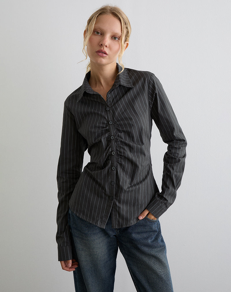 Immagine di Tarsi Camicia aderente in mono gessato grigio