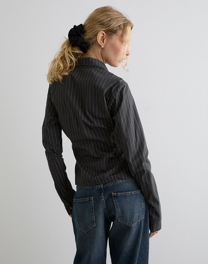 Immagine di Tarsi Camicia aderente in mono gessato grigio