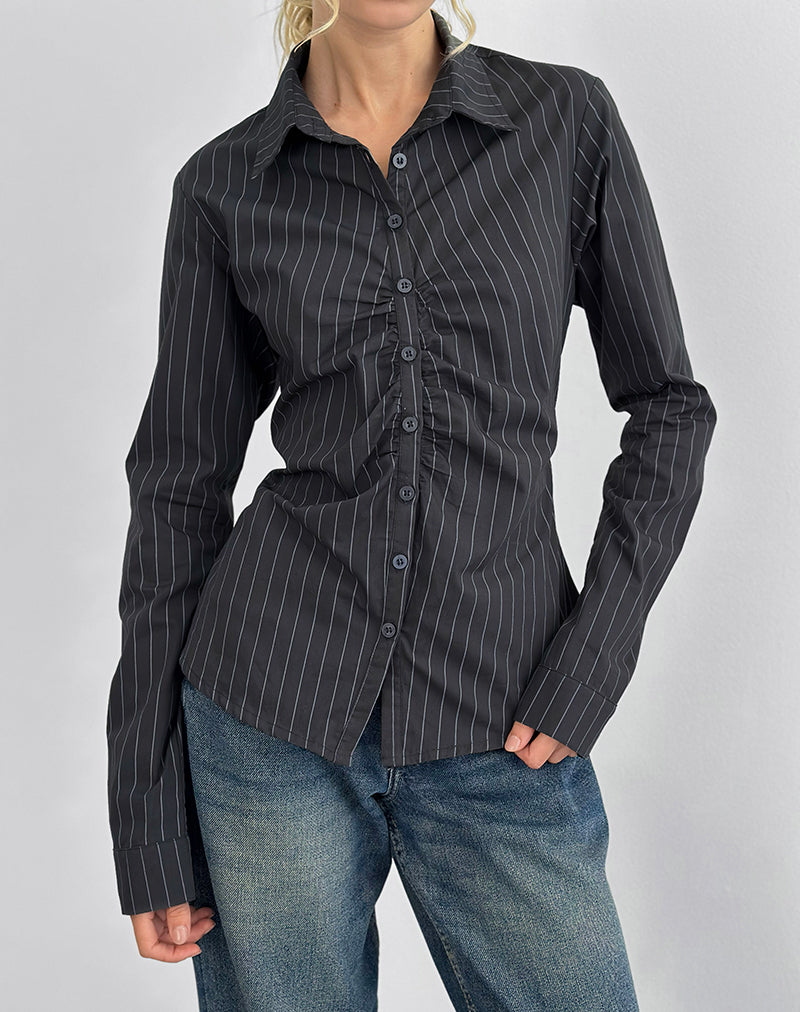 Immagine di Tarsi Camicia aderente in mono gessato grigio