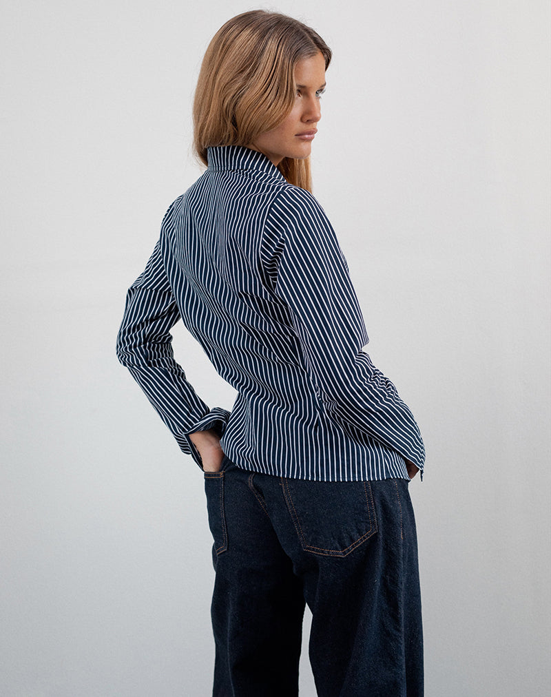 Immagine di Tarsi Camicia aderente in Mono Stripe Navy