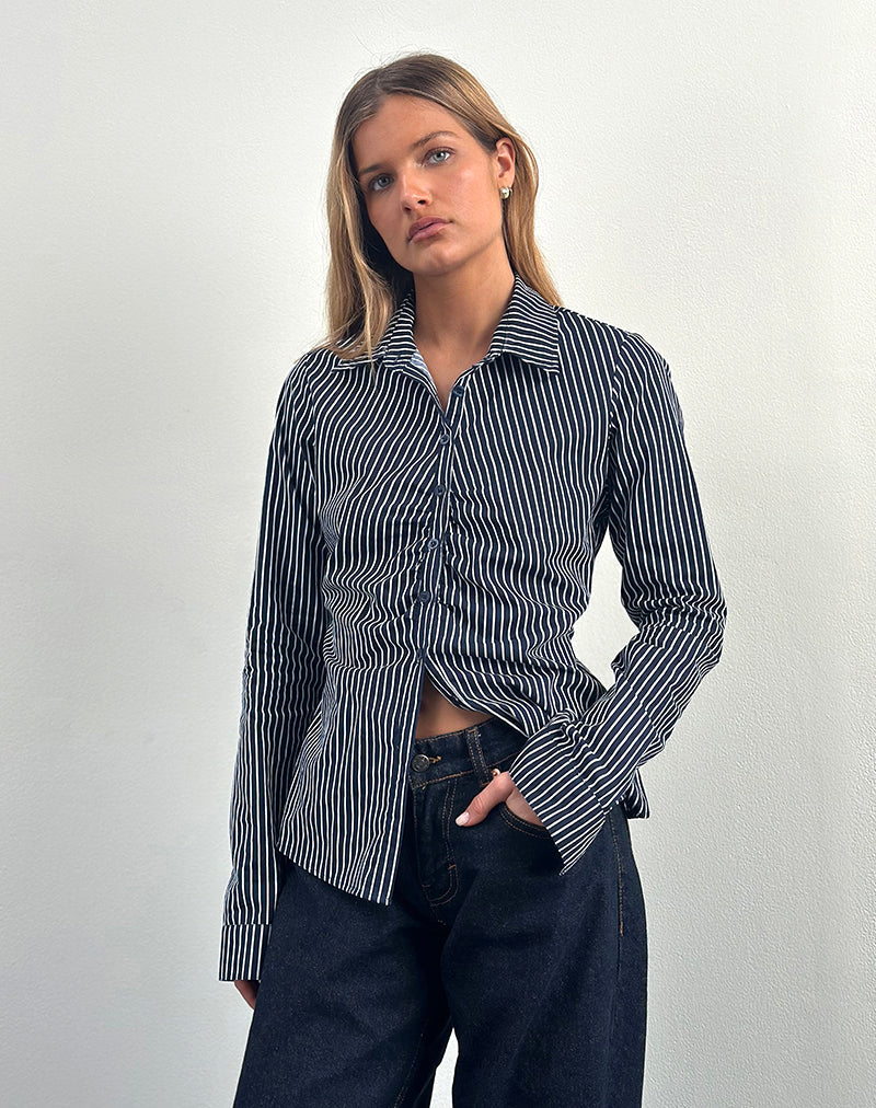 Immagine di Tarsi Camicia aderente in Mono Stripe Navy