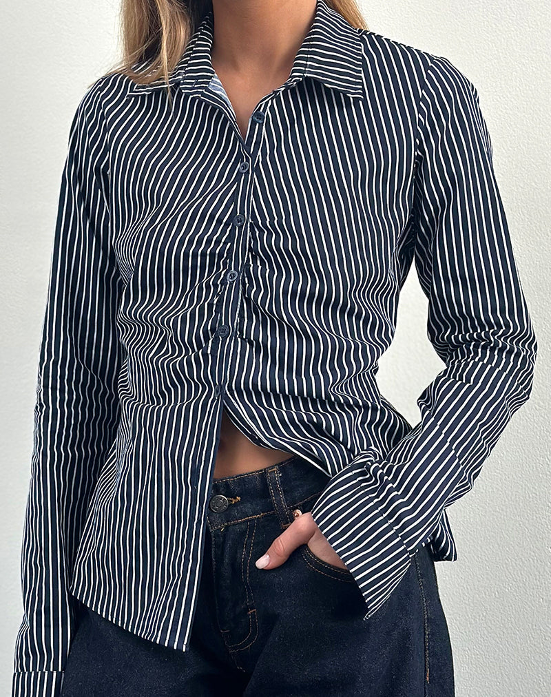 Tarsi - Camicia aderente in Mono Stripe Navy