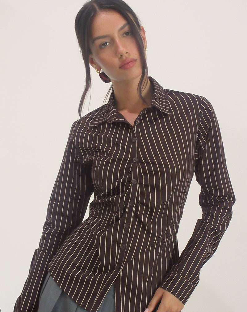 Immagine di Tarsi Camicia aderente in mono gessato Chocolate