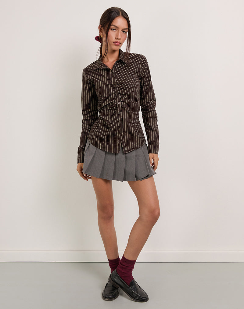 Immagine di Tarsi Camicia aderente in mono gessato Chocolate