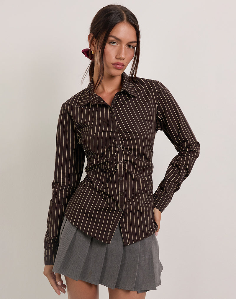 Immagine di Tarsi Camicia aderente in mono gessato Chocolate