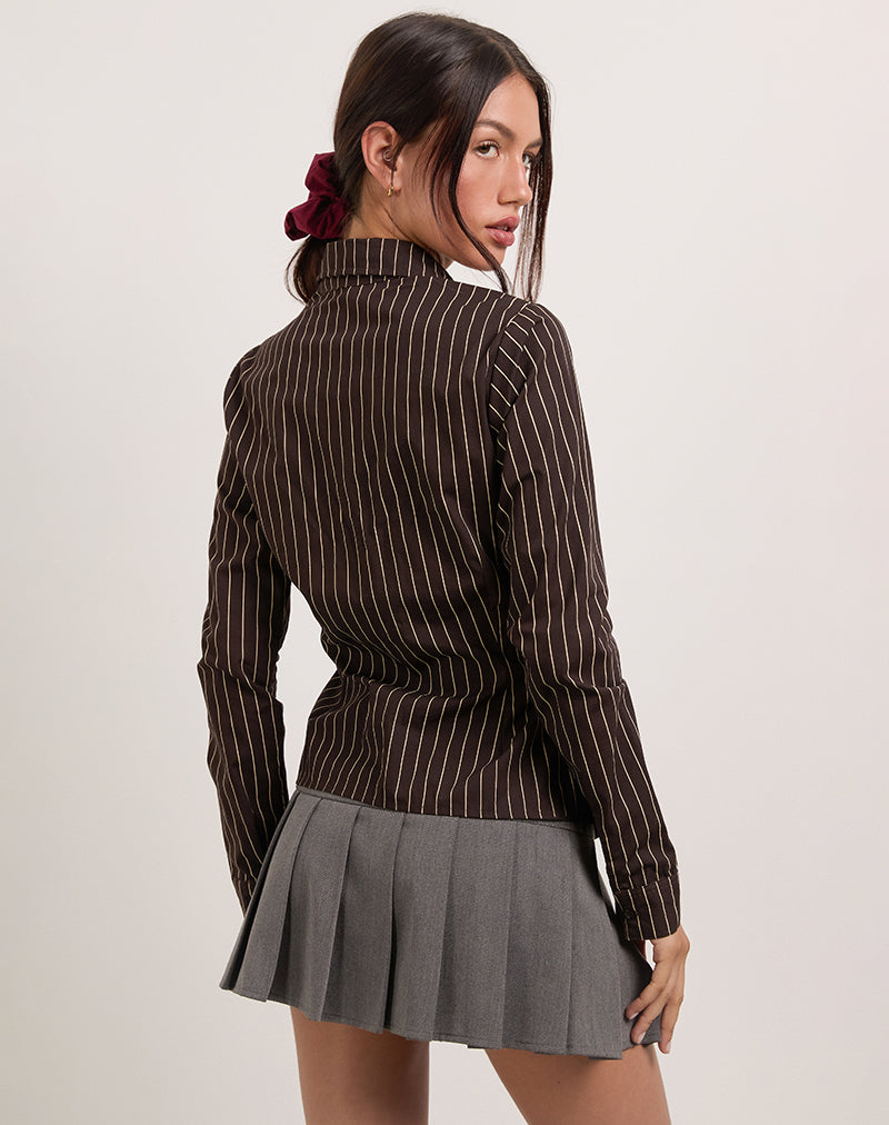Immagine di Tarsi Camicia aderente in mono gessato Chocolate