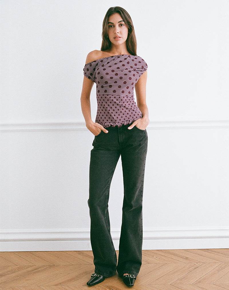Immagine di Tarya Asymmetric Top in Stripe Polka Plum