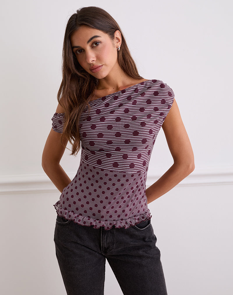 Immagine di Tarya Asymmetric Top in Stripe Polka Plum