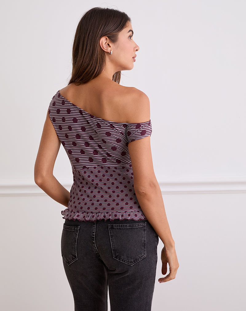 Immagine di Tarya Asymmetric Top in Stripe Polka Plum