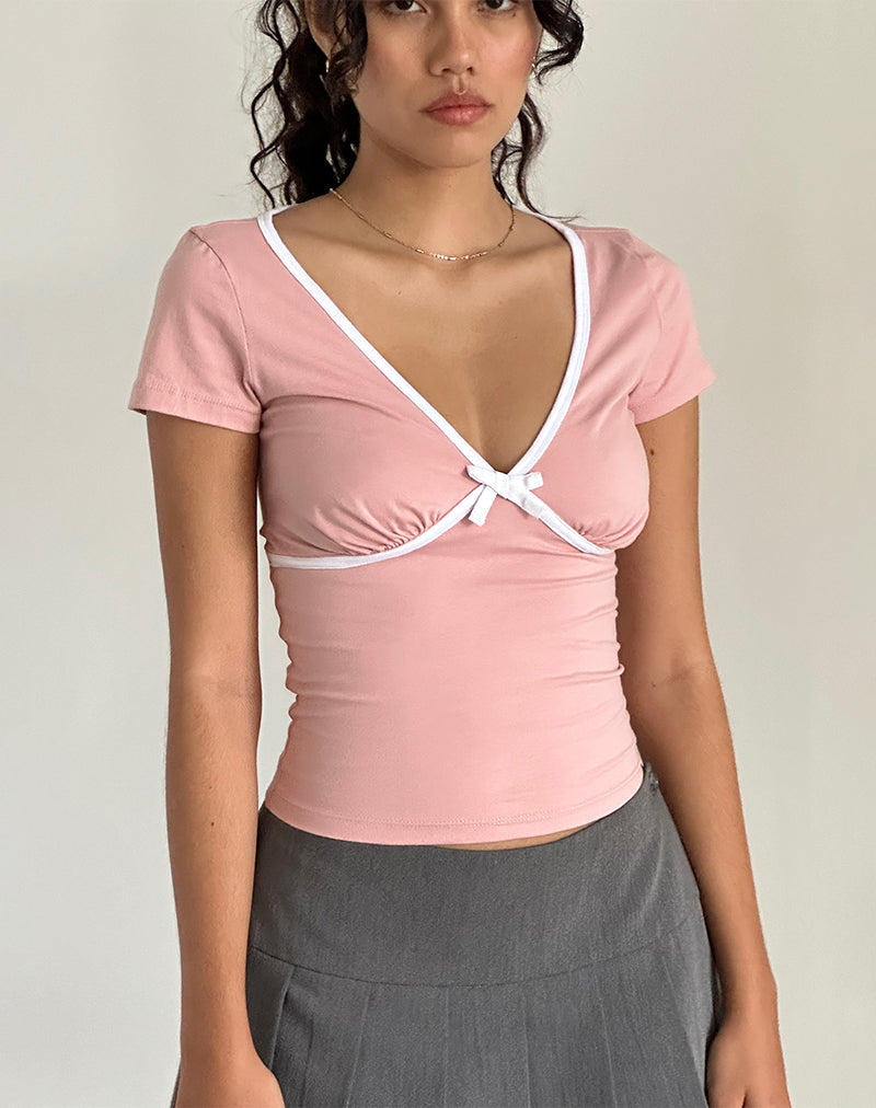 Top Tasina in Pink Lady con bordino bianco