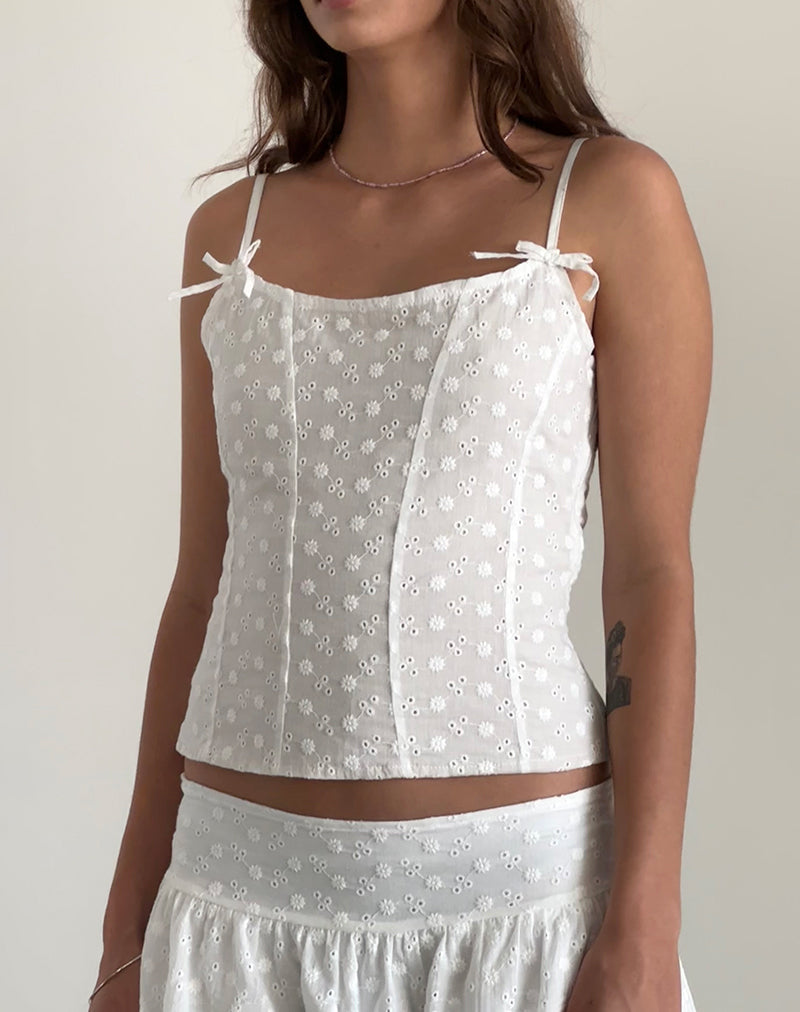 Immagine di Tasma Top con corsetto in broderie intrecciata Bianco