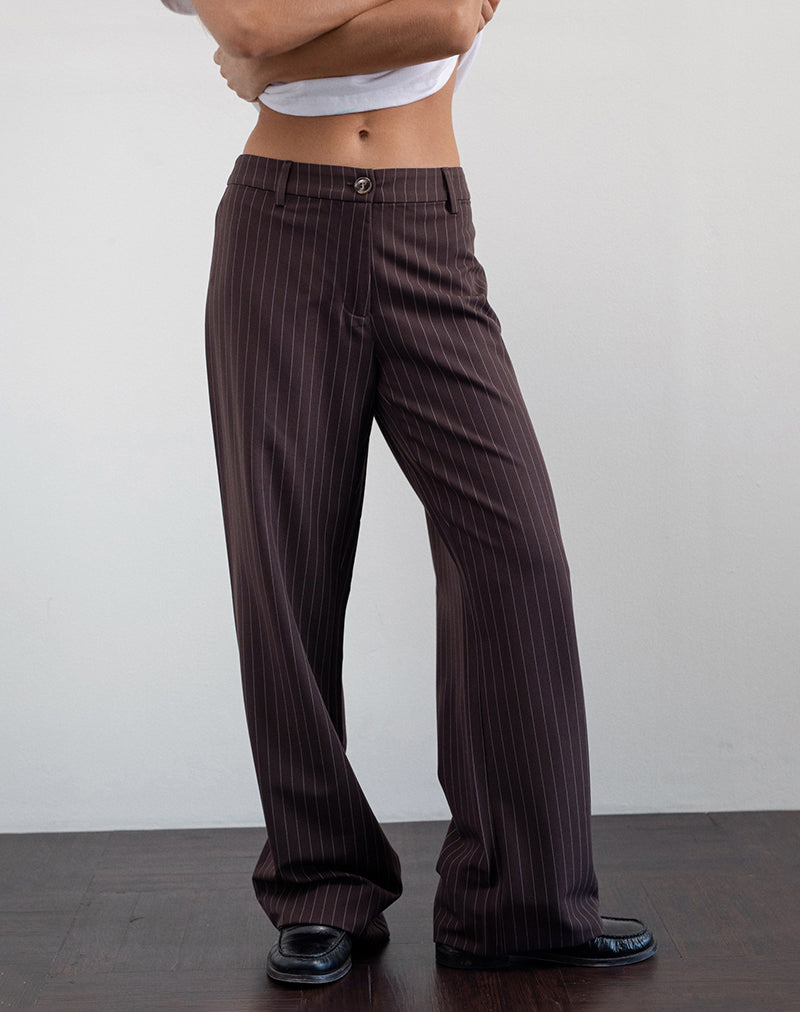 Pantaloni intelligenti Tatina in gessato marrone di sartoria