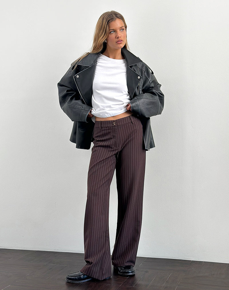 Pantaloni intelligenti Tatina in gessato marrone di sartoria