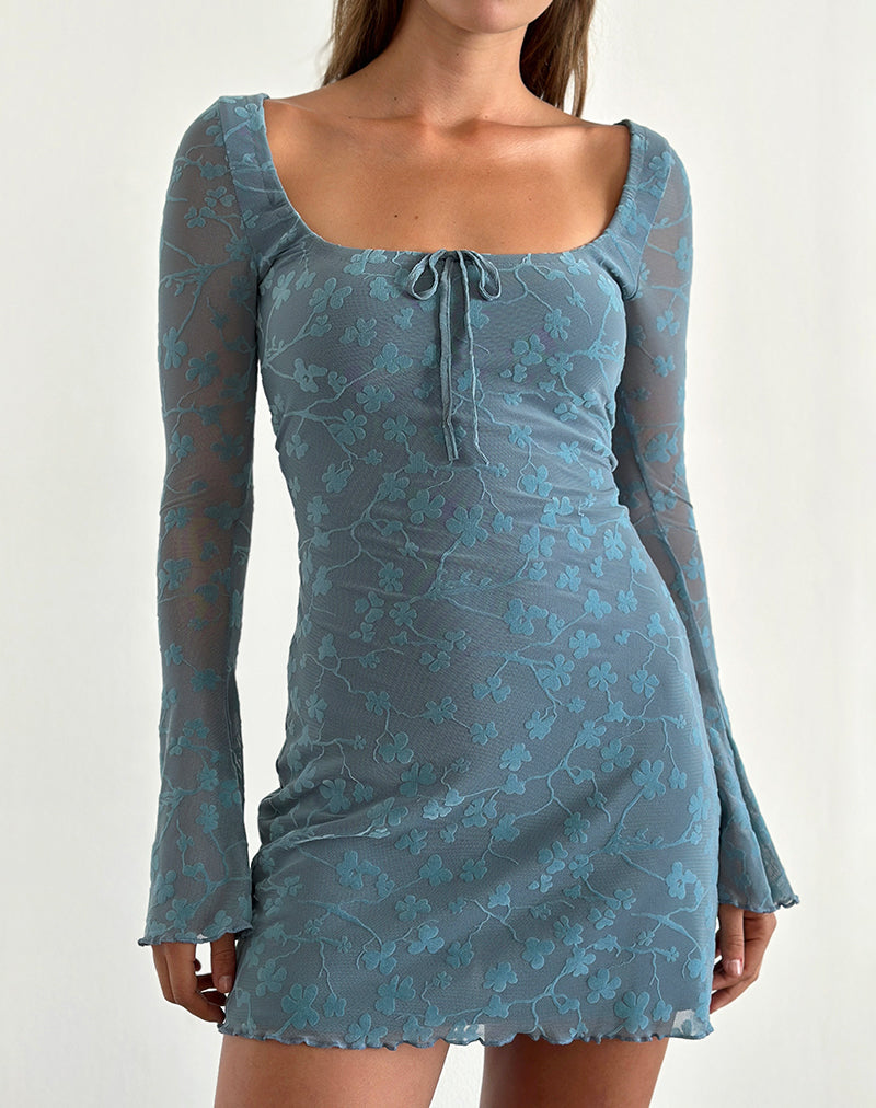 Immagine di Tatyana Mini Abito in Grunge Floreale Blu Grigio