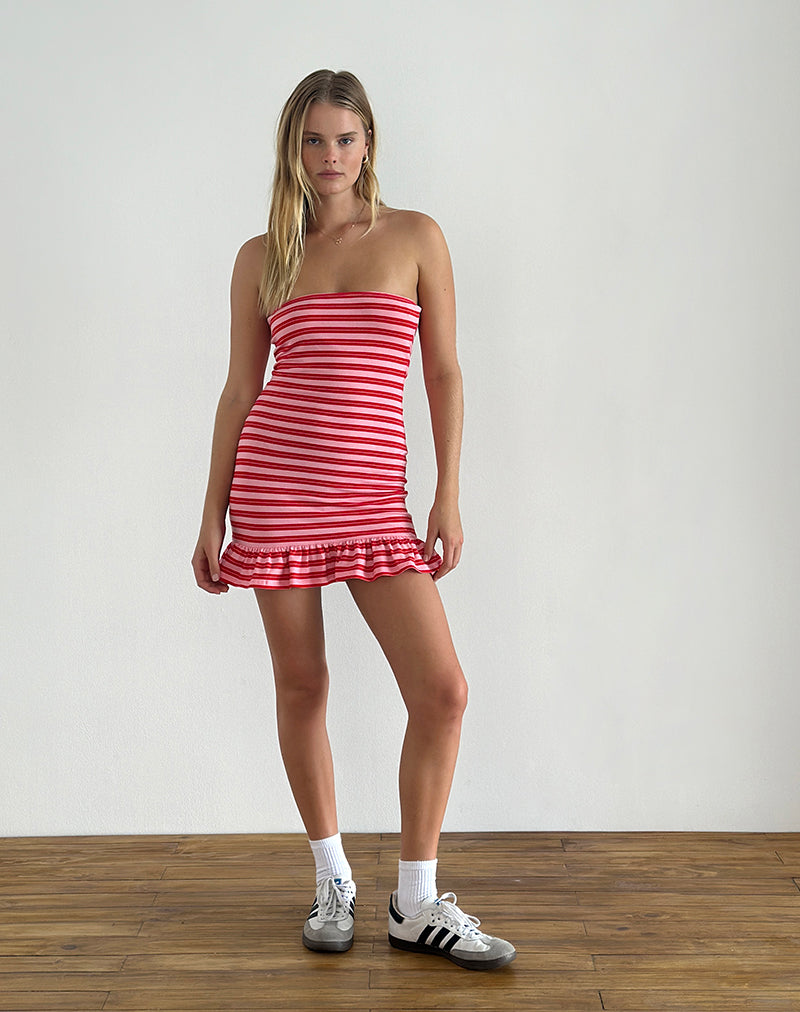 Mini abito Tav in jersey a righe rosa e rosso