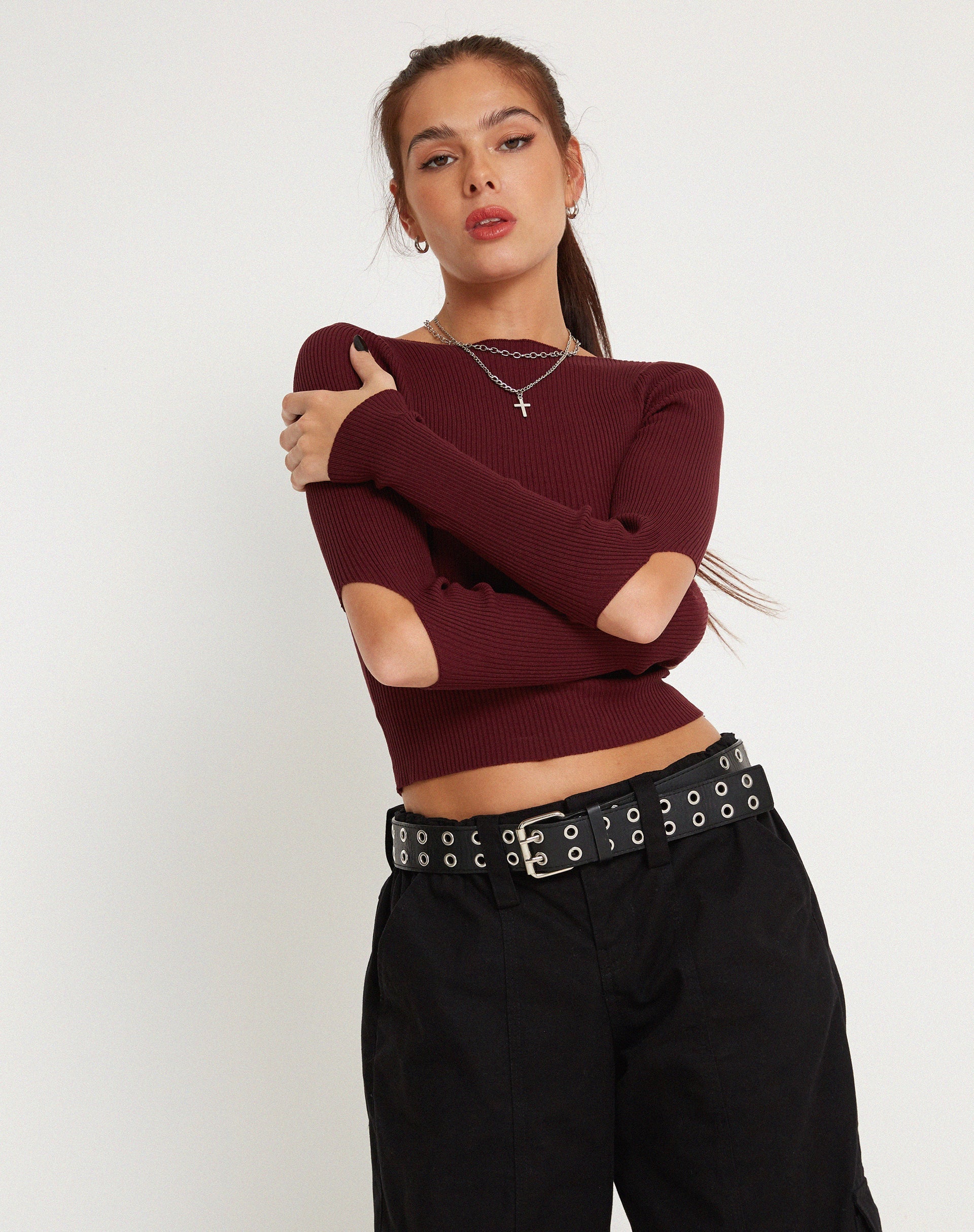 Immagine di Tayon Crop Top a maniche lunghe in Marron