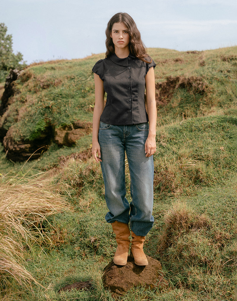 Camicia asimmetrica Telese in grigio scuro gessato