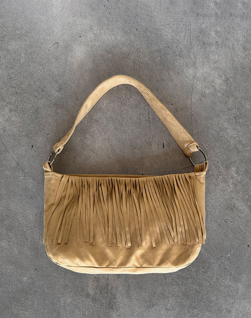 Borsa Teria con nappe in pelle scamosciata Tan