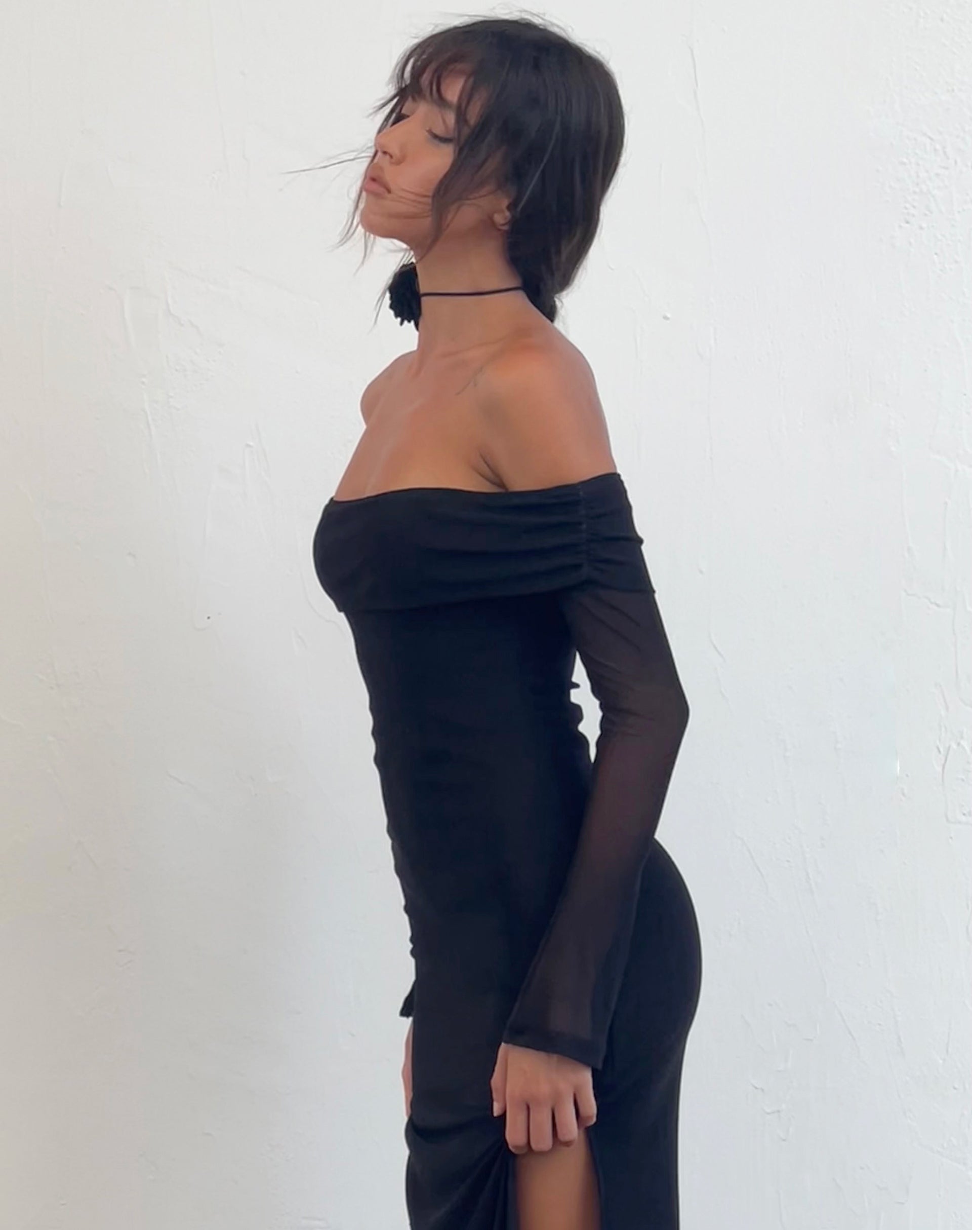 Immagine di Terika Bardot Maxi abito a maniche lunghe in rete nero