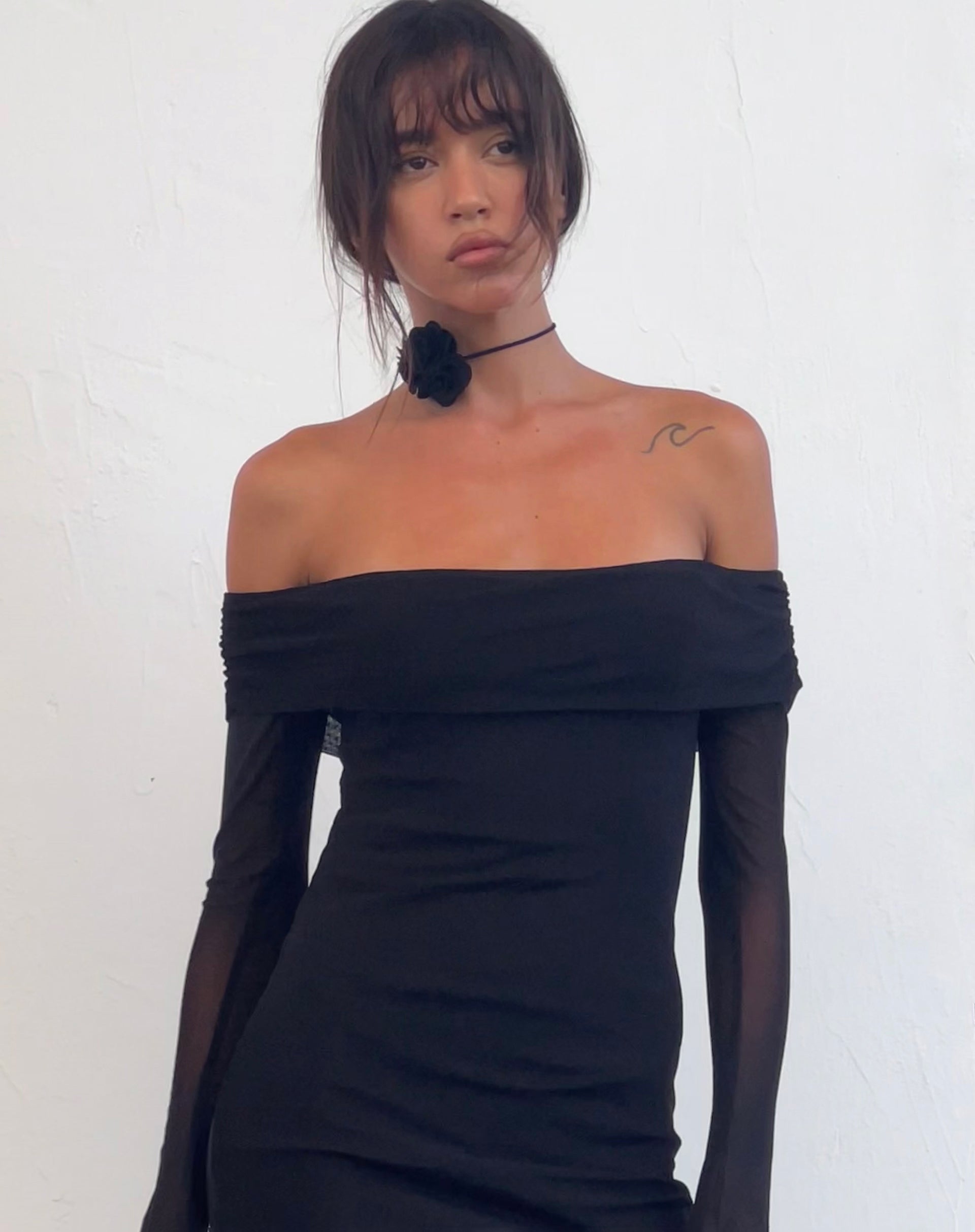Immagine di Terika Bardot Maxi abito a maniche lunghe in rete nero