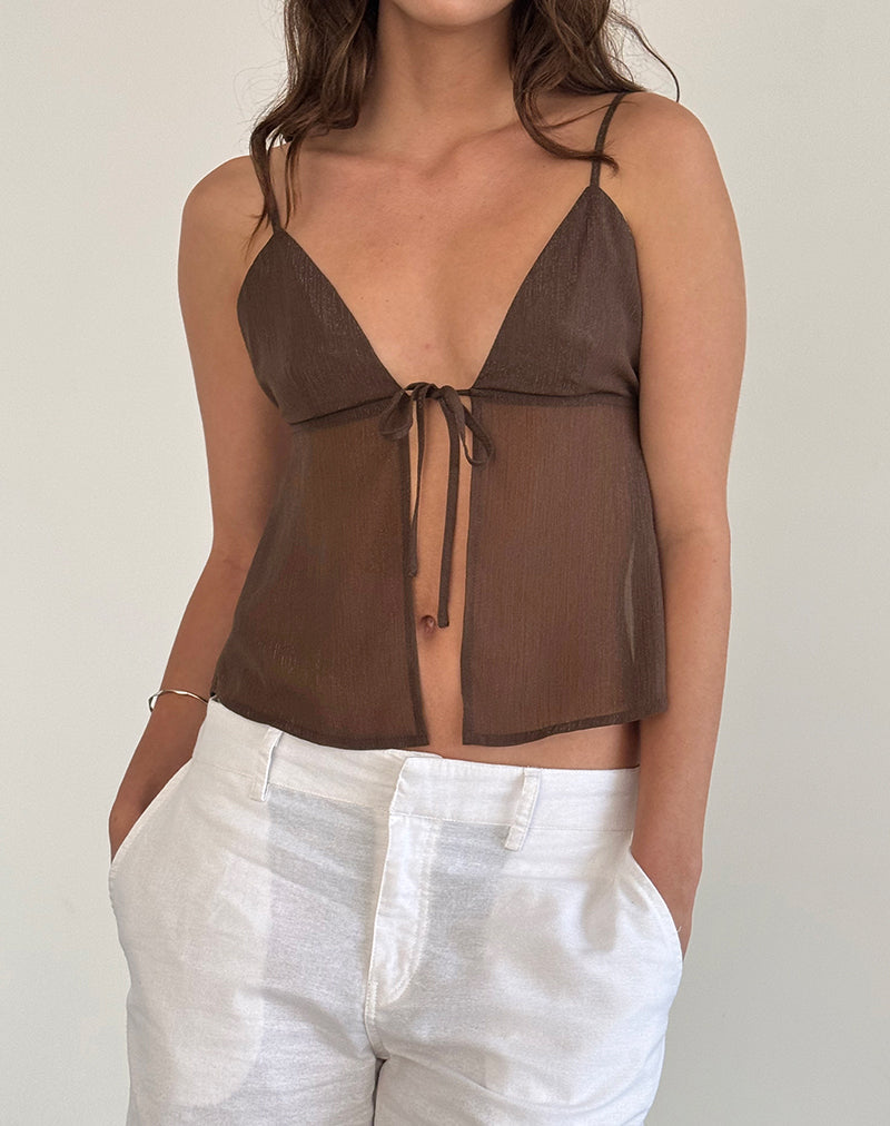 Immagine di Tezza Cami Top in chiffon glitterato marrone