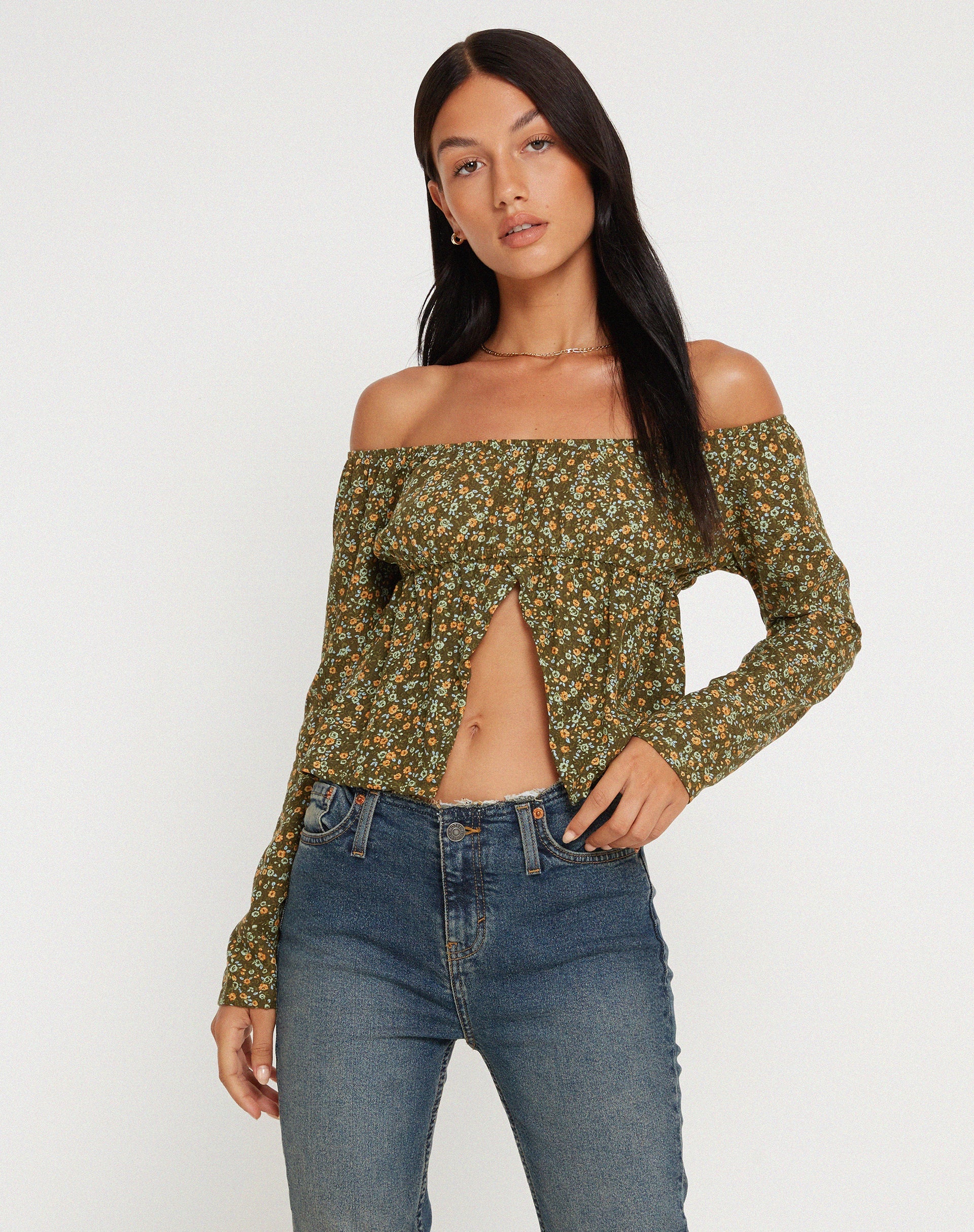 immagine di THENA TOP GRUNGEY FLORAL KHAKI