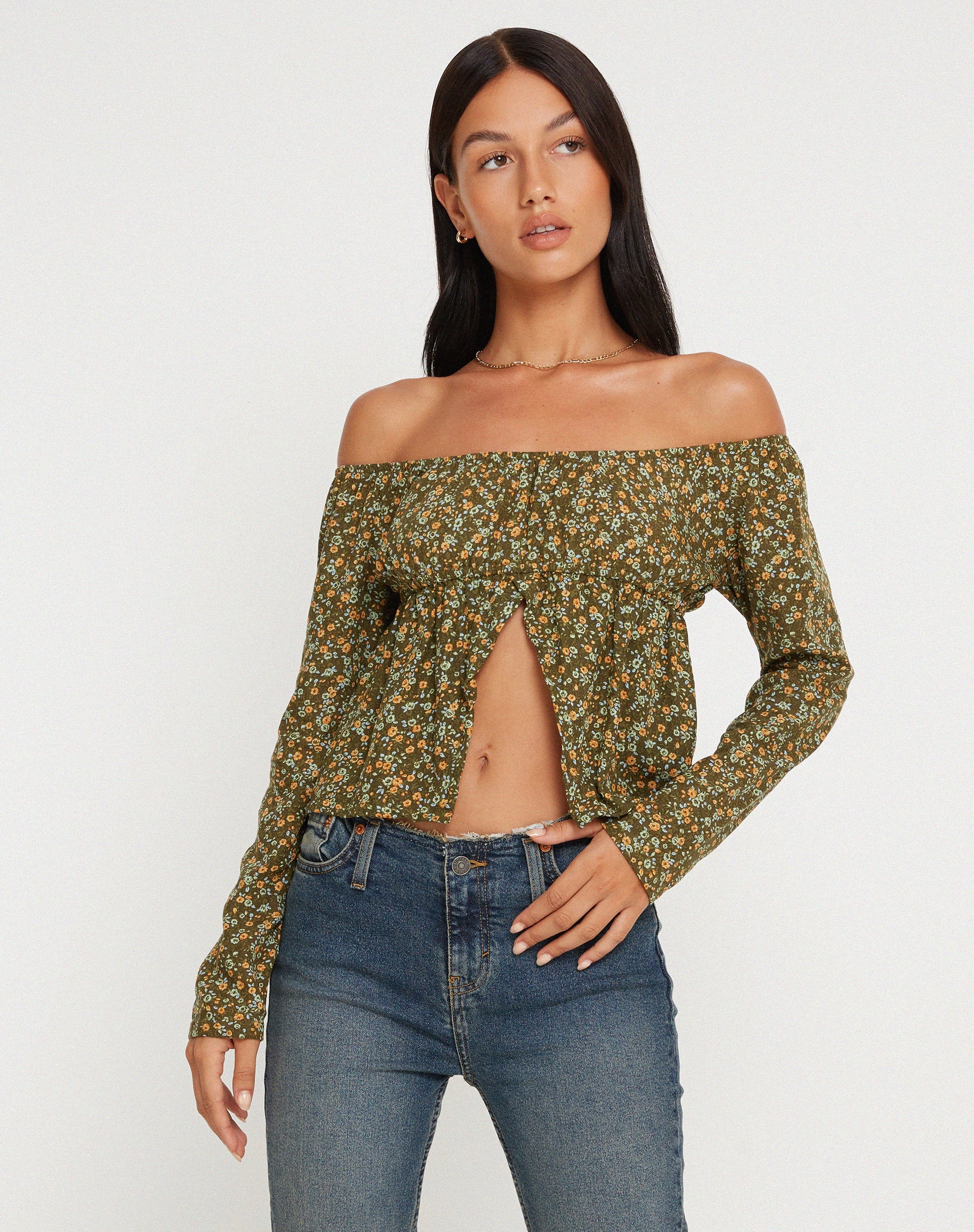 immagine di THENA TOP GRUNGEY FLORAL KHAKI