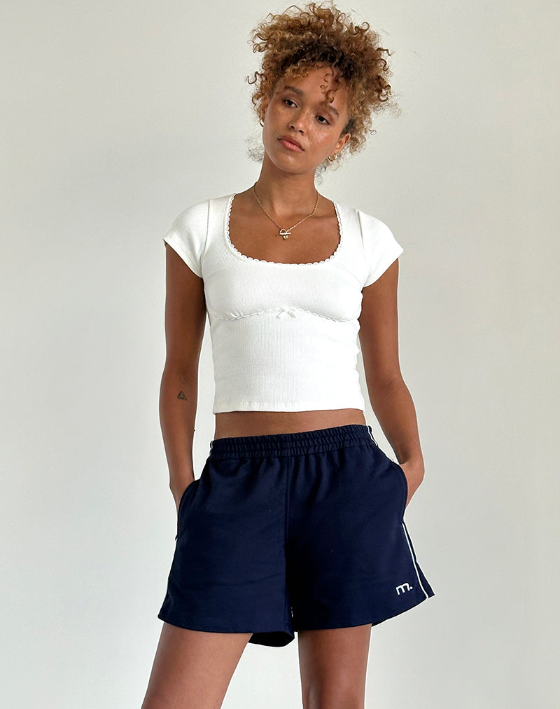 Pantaloncini Thera in blu navy con bordino bianco e scritta M