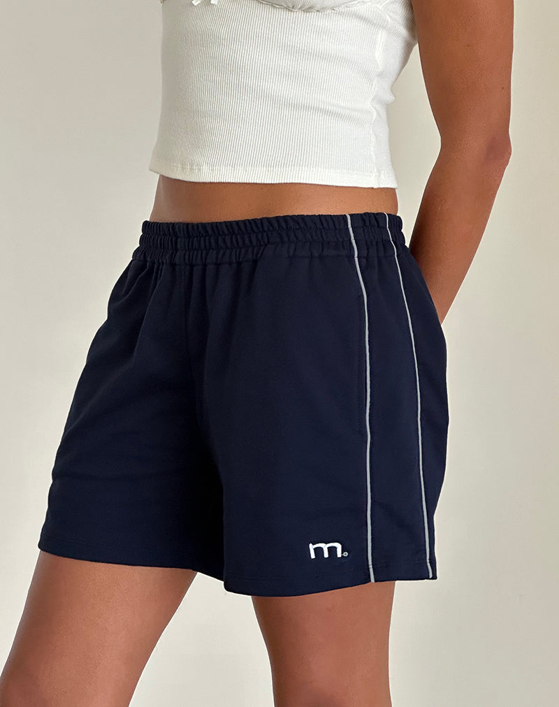 Pantaloncini Thera in blu navy con bordino bianco e scritta M