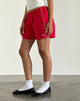 immagine dei pantaloncini Thera in rosso tango con bordino bianco sporco e logo M