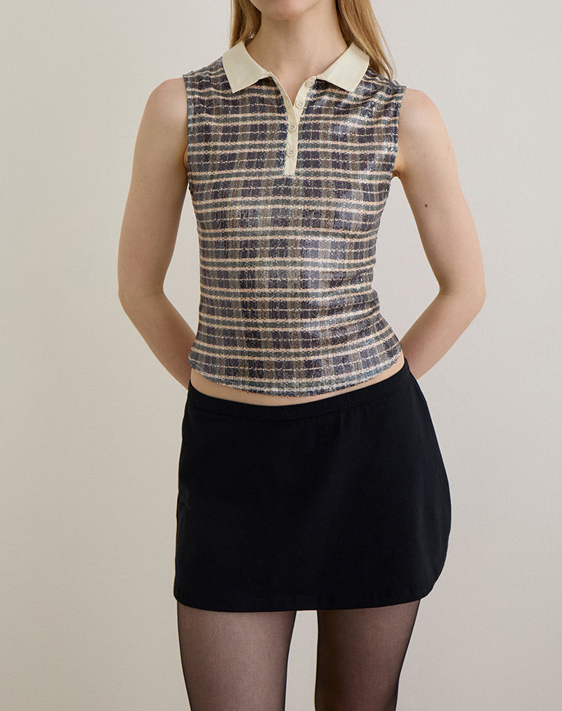 Immagine di Tisuka Polo Top in paillettes vintage check marrone