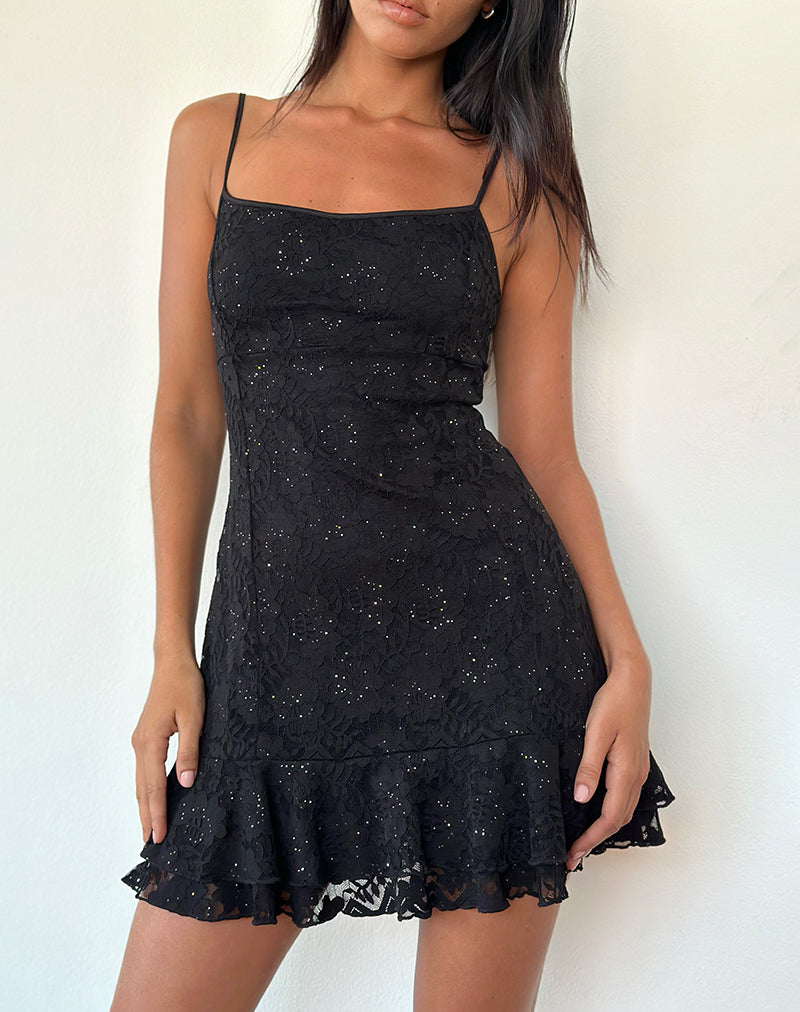 Mini abito Tita in pizzo nero con paillettes