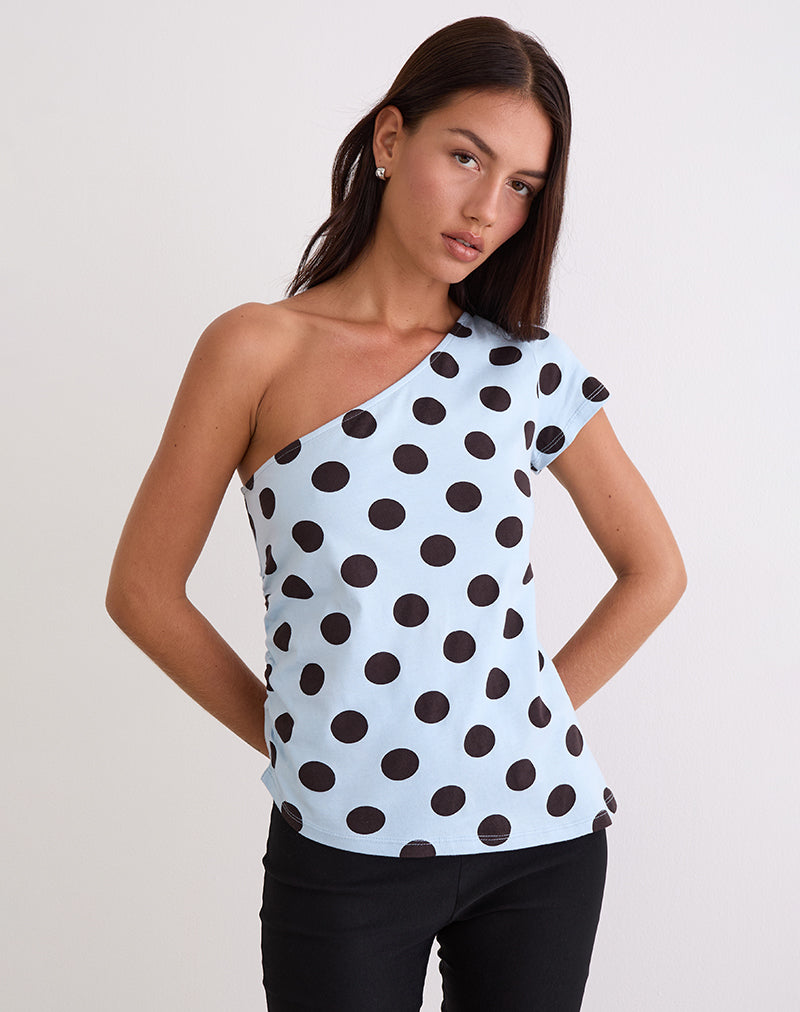 Immagine di Tokiwa Tee Asymmetric Shoulder in Big Polka Blue Brown