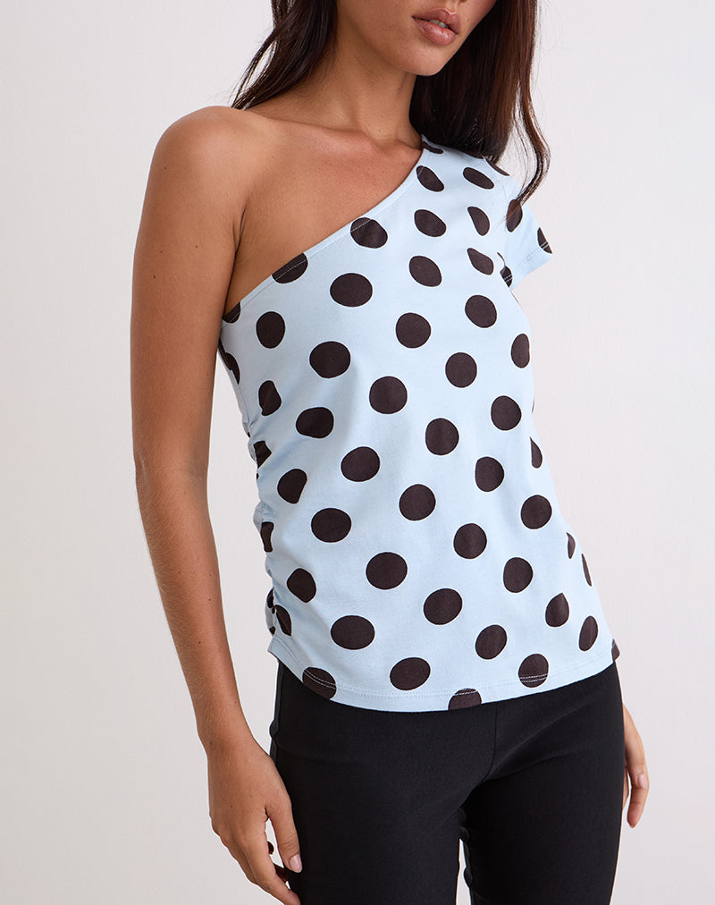 Immagine di Tokiwa Tee Asymmetric Shoulder in Big Polka Blue Brown