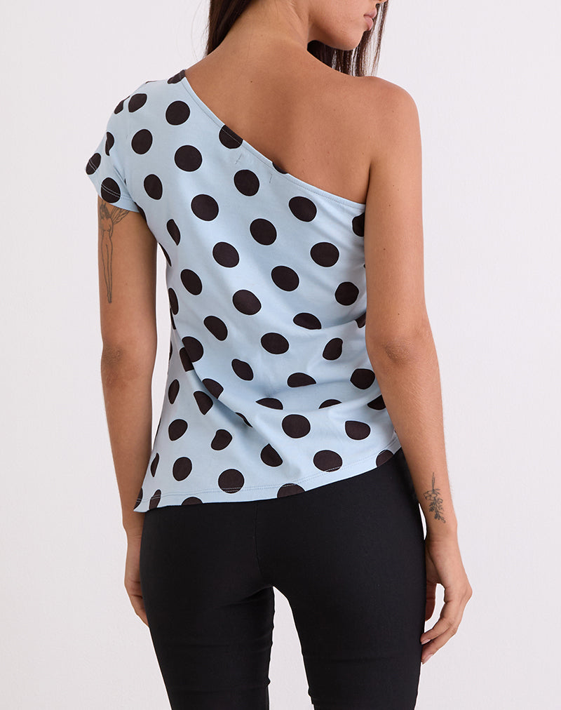 Immagine di Tokiwa Tee Asymmetric Shoulder in Big Polka Blue Brown