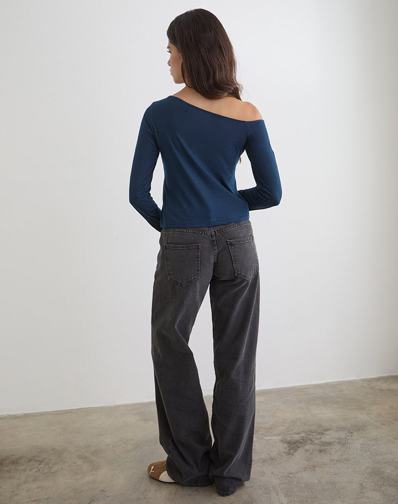 Immagine del top asimmetrico con bottoni Tole in jersey leggero blu navy scuro