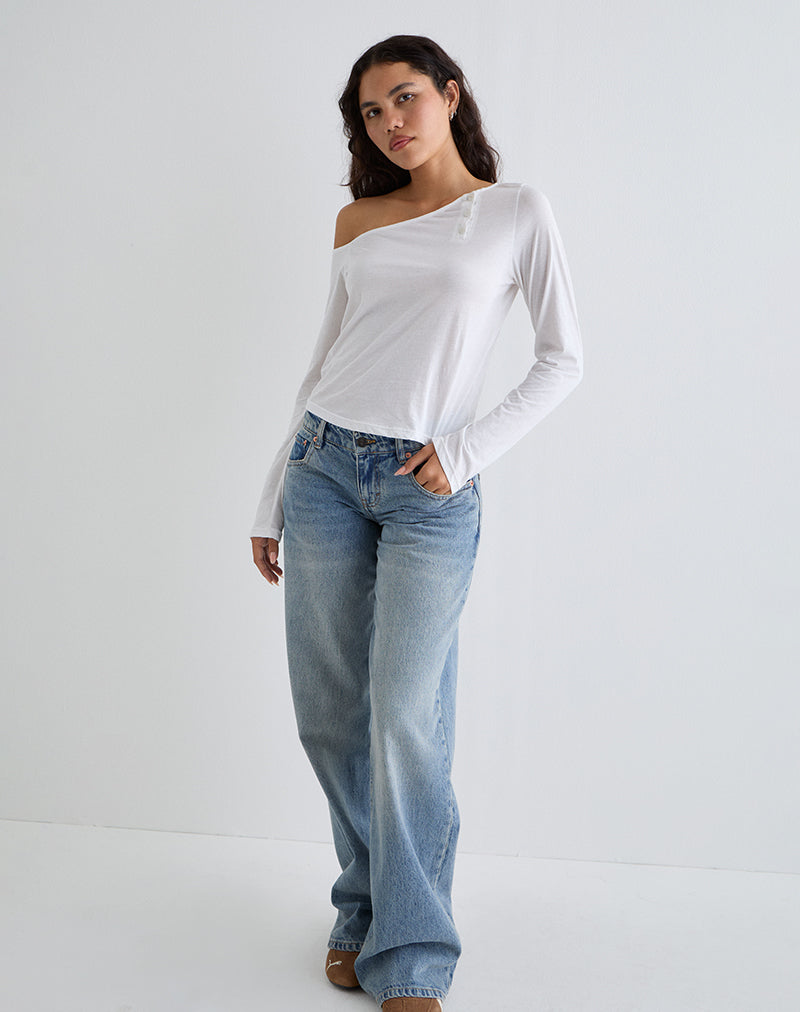 Immagine di Tole Asymmetric Button Up Top in Tissue Jersey Avorio