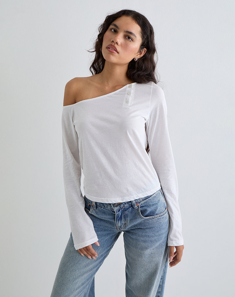Immagine di Tole Asymmetric Button Up Top in Tissue Jersey Avorio