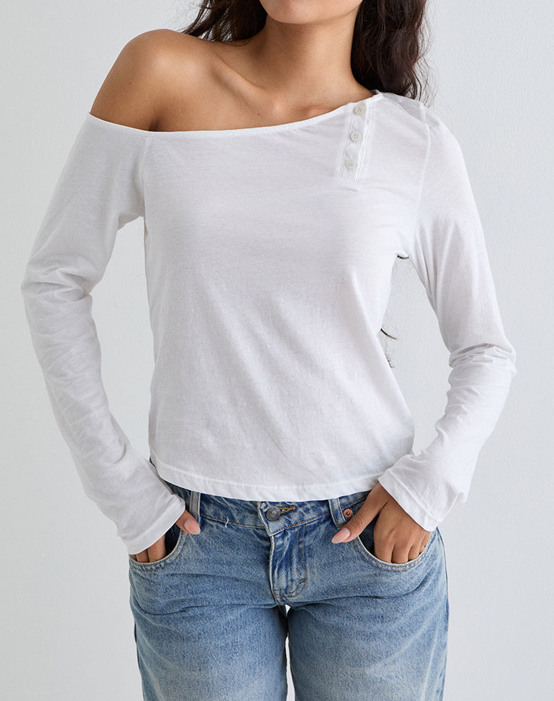 Immagine di Tole Asymmetric Button Up Top in Tissue Jersey Avorio