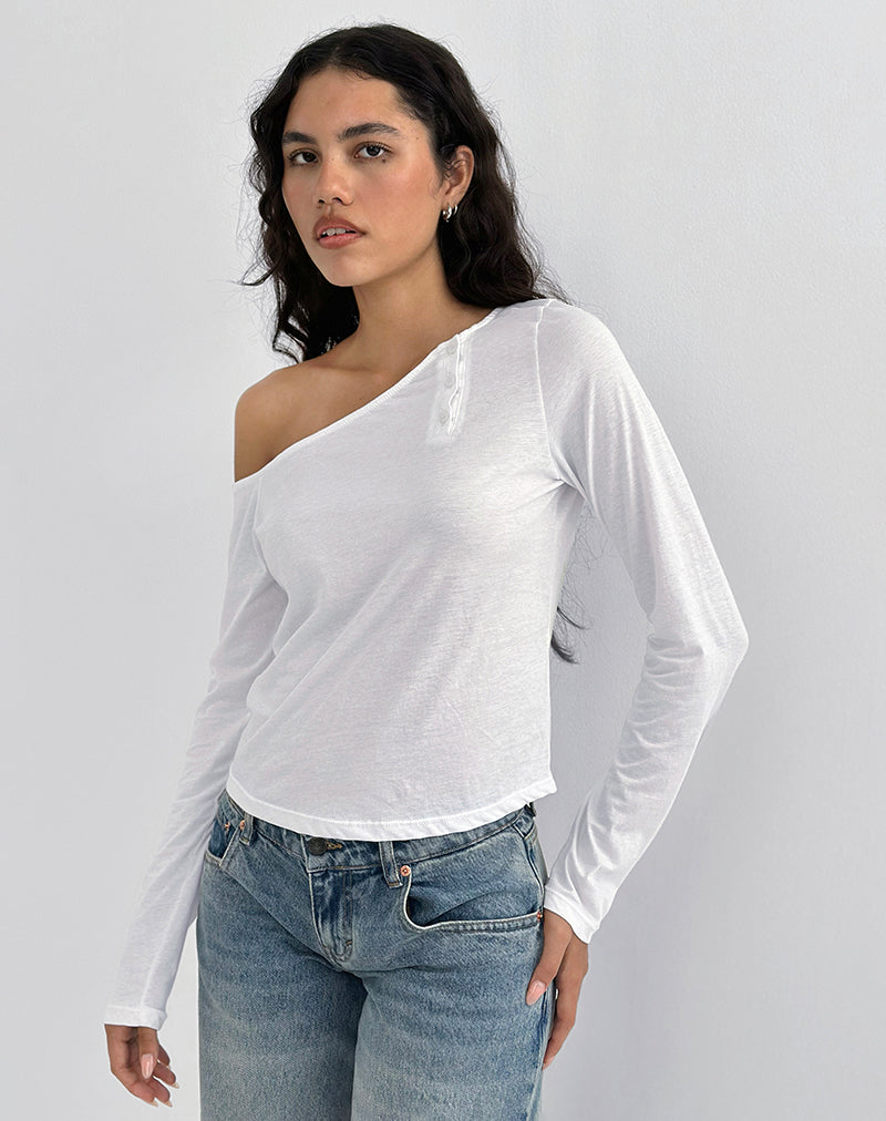 Immagine di Tole Asymmetric Button Up Top in Tissue Jersey Avorio