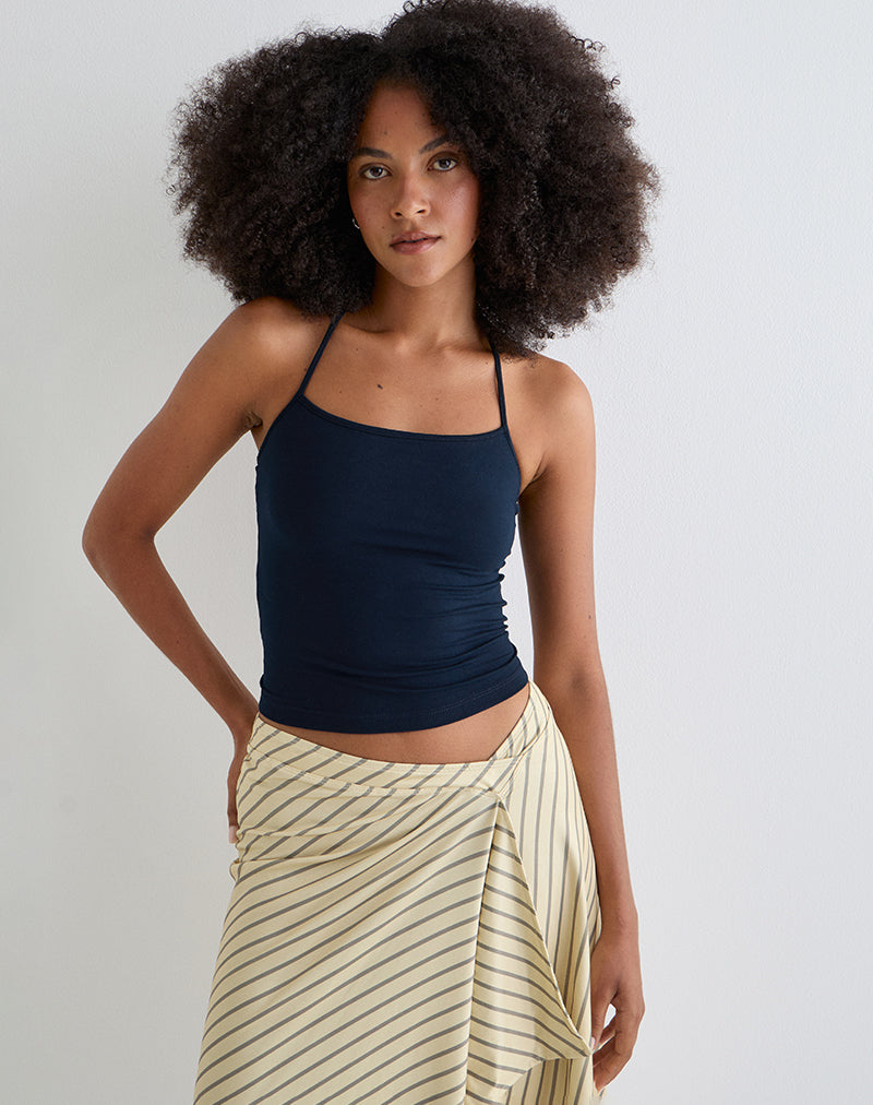 Tomoe - Top con scollo ad aletta in jersey di rayon - Navy