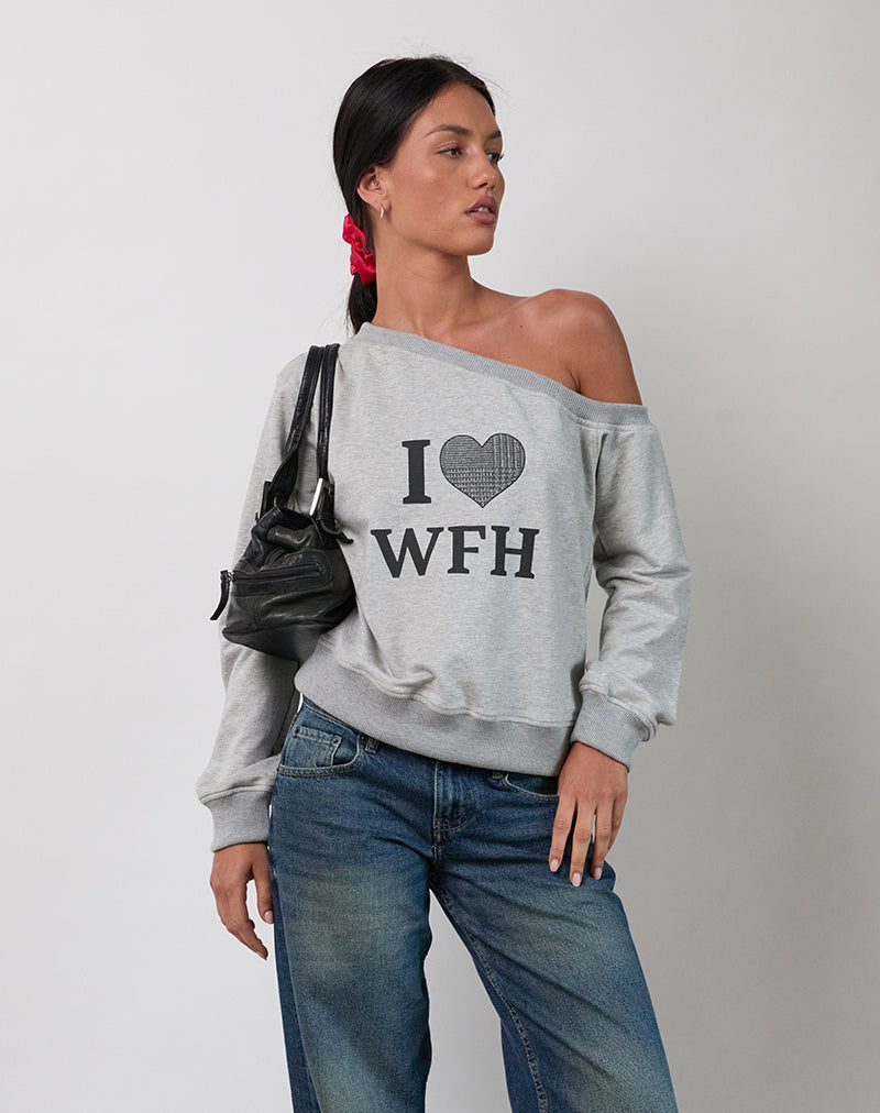 Felpa Toria in marna grigia con grafica I Love WFH