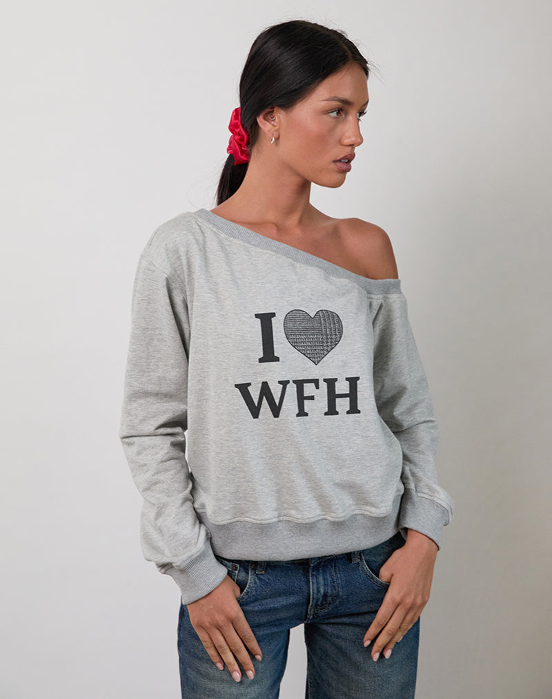 Immagine della felpa Toria in marna grigia con grafica I Love WFH