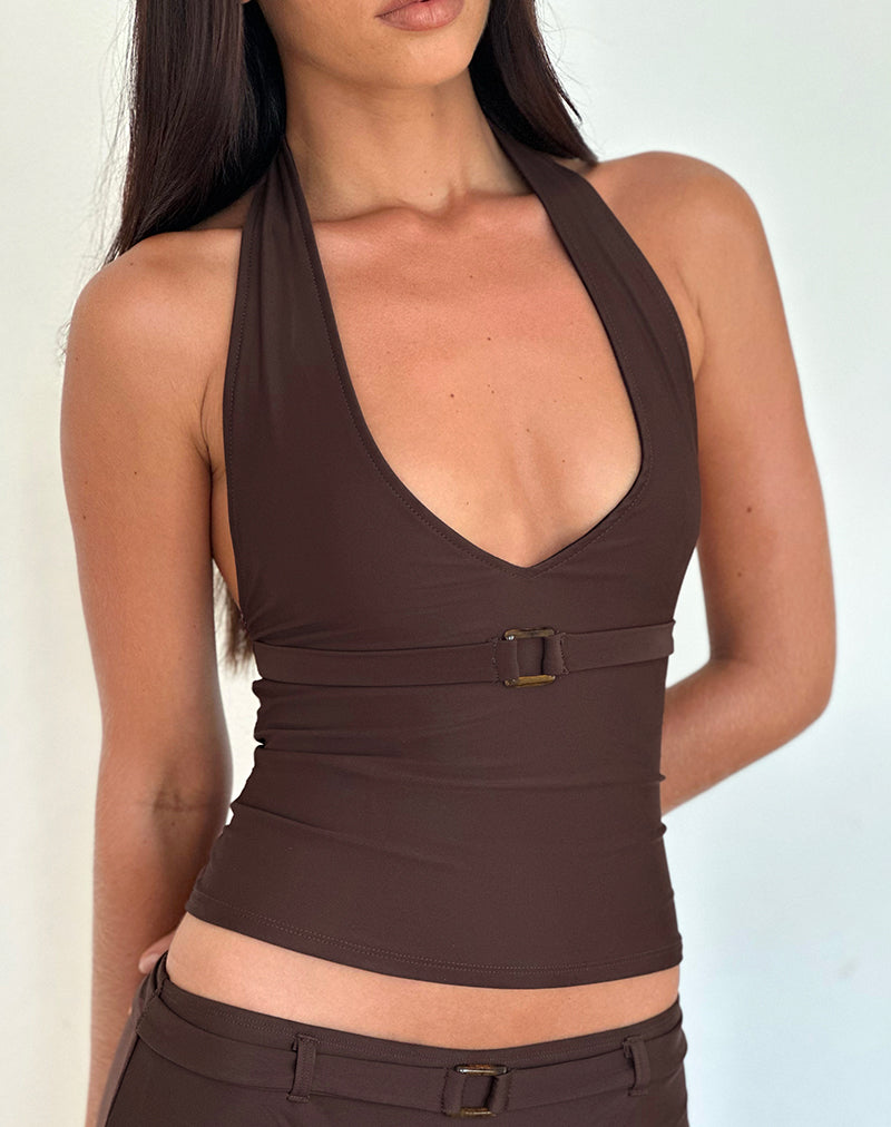 Canottiera Towi Swim in marrone con finiture