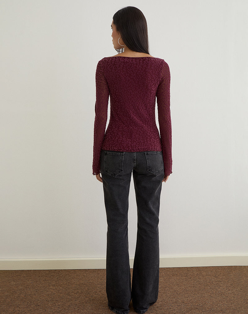 Immagine di Trivedi Top a maniche lunghe in Flock Mini Leopard Plum